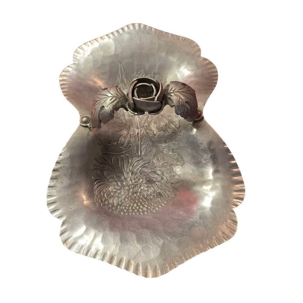 Continental Silverlook Hand Wrought Aluminum Rose Candy Dish Tray 754 Vintage